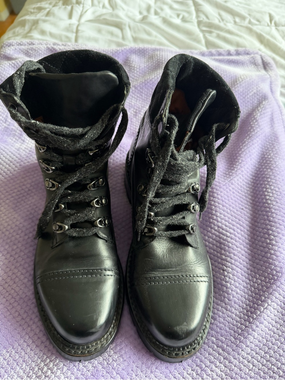 Frye Black Leather Lace-Up Combat Boots